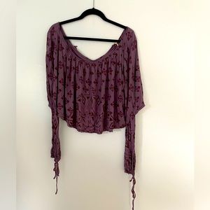 Free People Boho Purple Cropped Top with Flowing Sleeves Medium